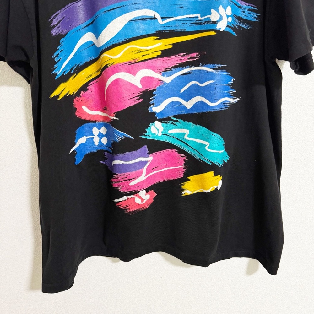 Vintage 90s Jacques Moret Single Stitch Colorful Graphic Tee Shirt - Picture 4 of 13